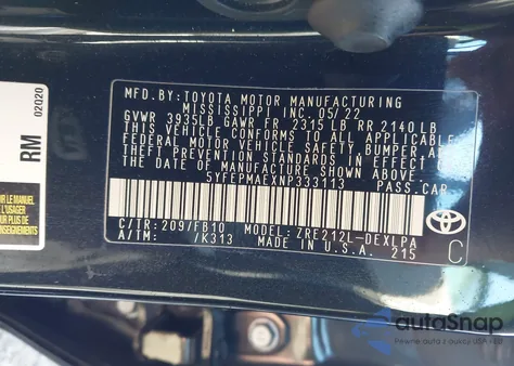 2022 Toyota Corolla Le from USA, damaged, VIN 5YFEPMAEXNP333113